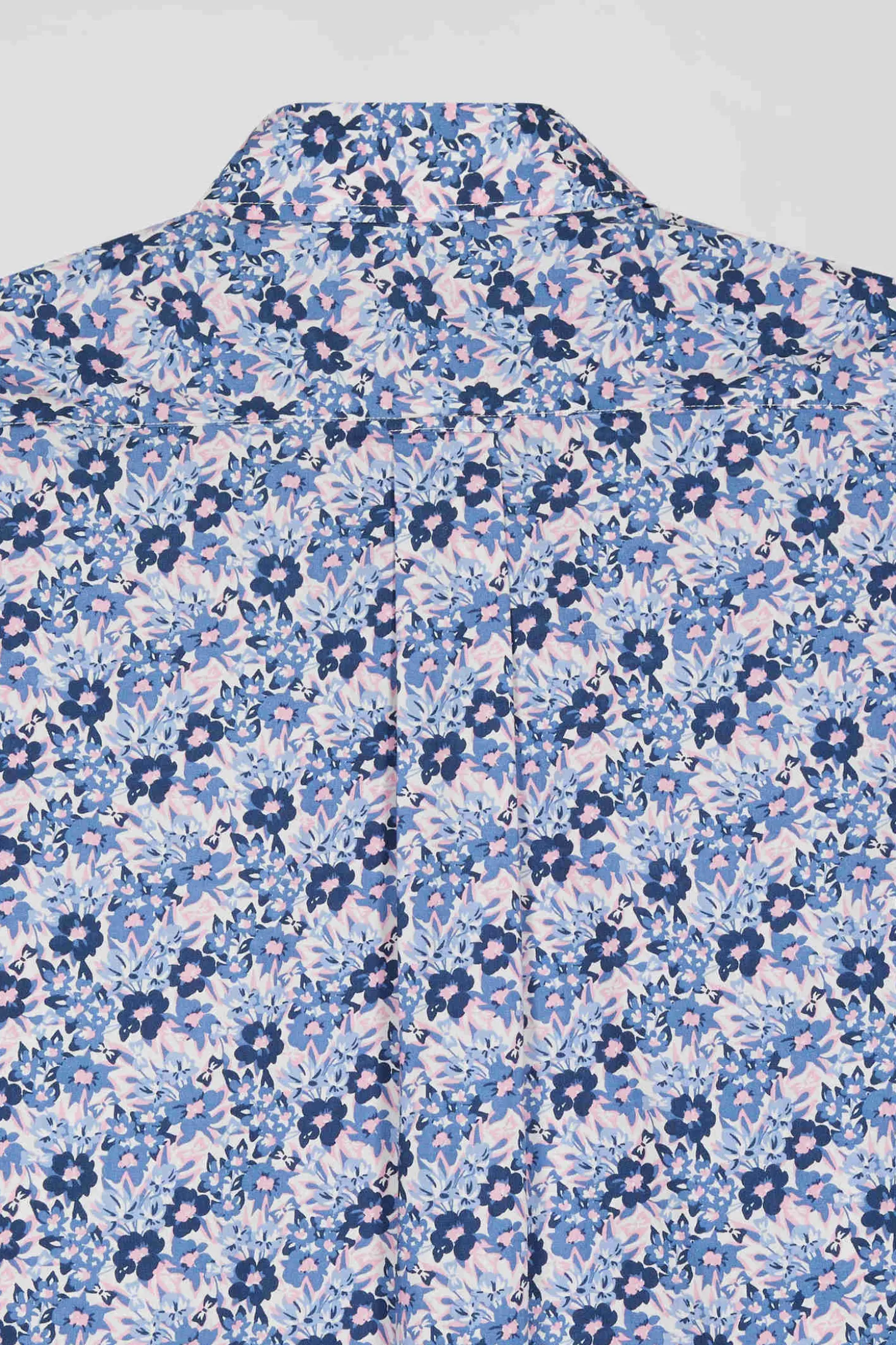 Chemise en popeline de coton bleue imprimé floral coupe Regular
