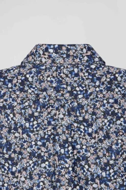 Chemise en popeline de coton Pima bleu marine microimprimé floral coupe Regular