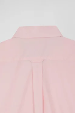 Chemise en popeline de coton rose col boutonné et coudières imprimées coupe Regular