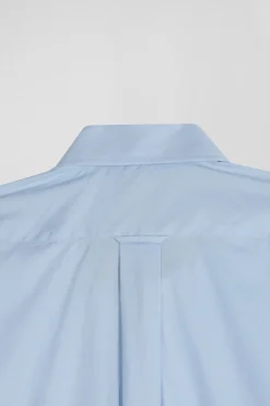 Chemise en popeline de coton ciel col boutonné et coudières imprimées coupe Regular