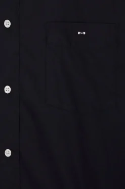 Chemise en popeline de coton bleu marine col boutonné et coudières imprimées coupe Regular