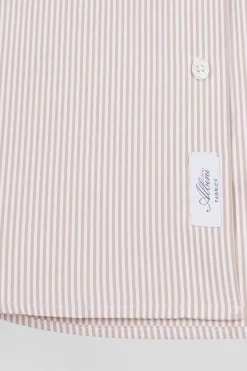Chemise en popeline de coton beige à rayures bâton coupe Regular