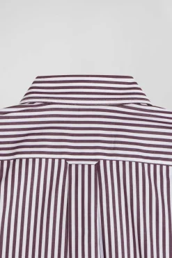 Chemise en popeline de coton rayée bordeaux coupe Regular