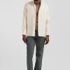 Chemise en twill de coton unie beige col à pointes boutonnées coupe Regular