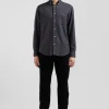 Chemise en twill de coton et cachemire gris anthracite coupe Regular