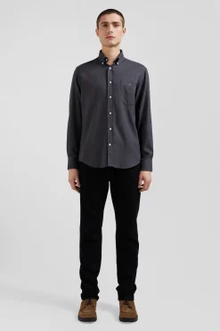 Chemise en twill de coton et cachemire gris anthracite coupe Regular