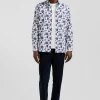 Chemise en twill de coton blanche imprimé floral bleu coupe Regular