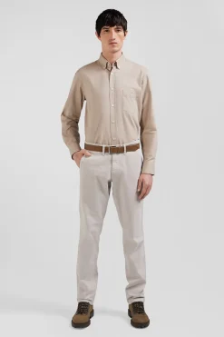 Chemise en twill de coton unie marron col à pointes boutonnées coupe Regular