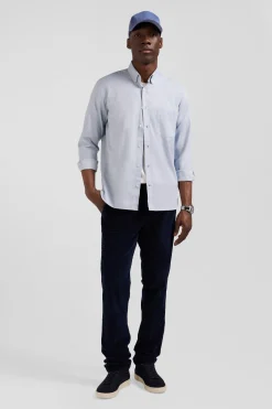 Chemise en twill de coton unie ciel col à pointes boutonnées coupe Regular
