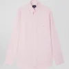 Chemise en twill de coton unie rose col à pointes boutonnées coupe Regular
