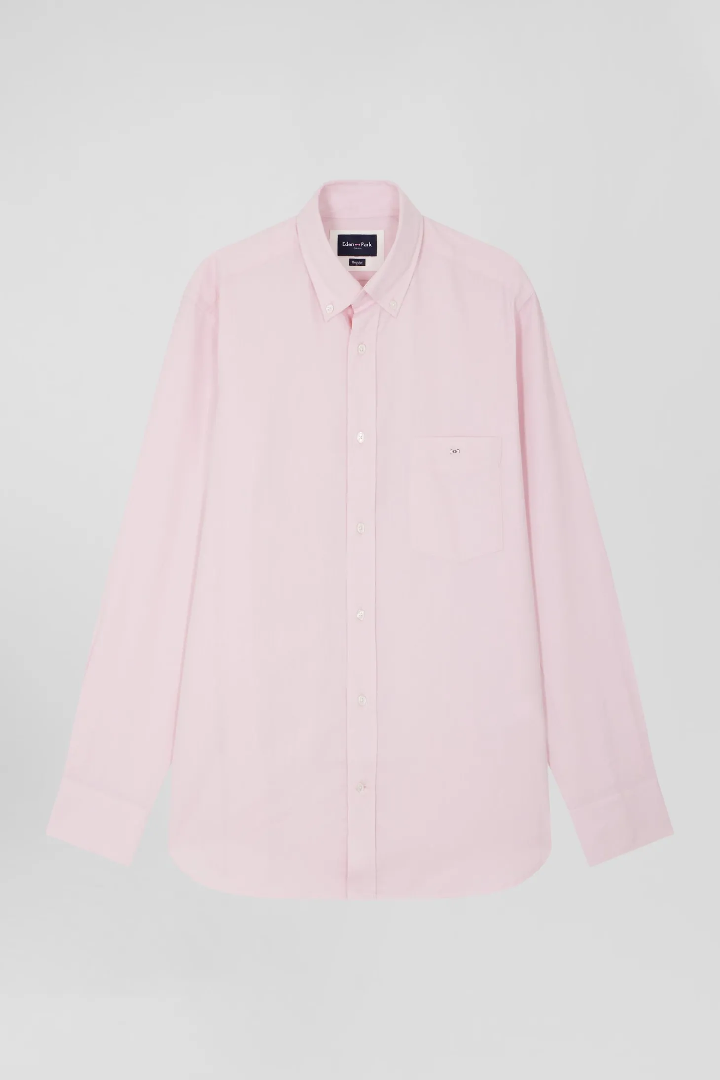 Chemise en twill de coton unie rose col à pointes boutonnées coupe Regular