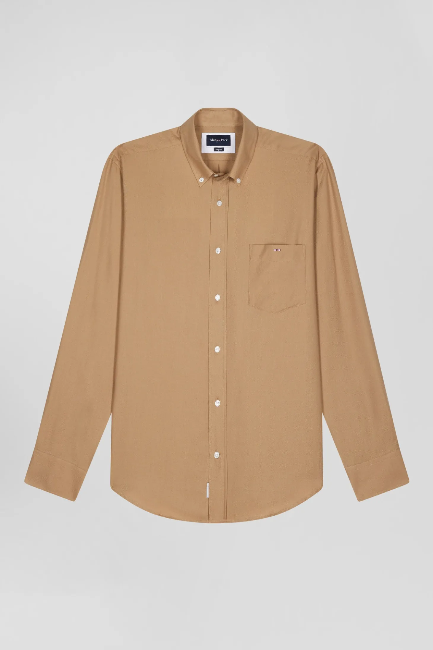 Chemise en twill de coton et cachemire camel coupe Regular