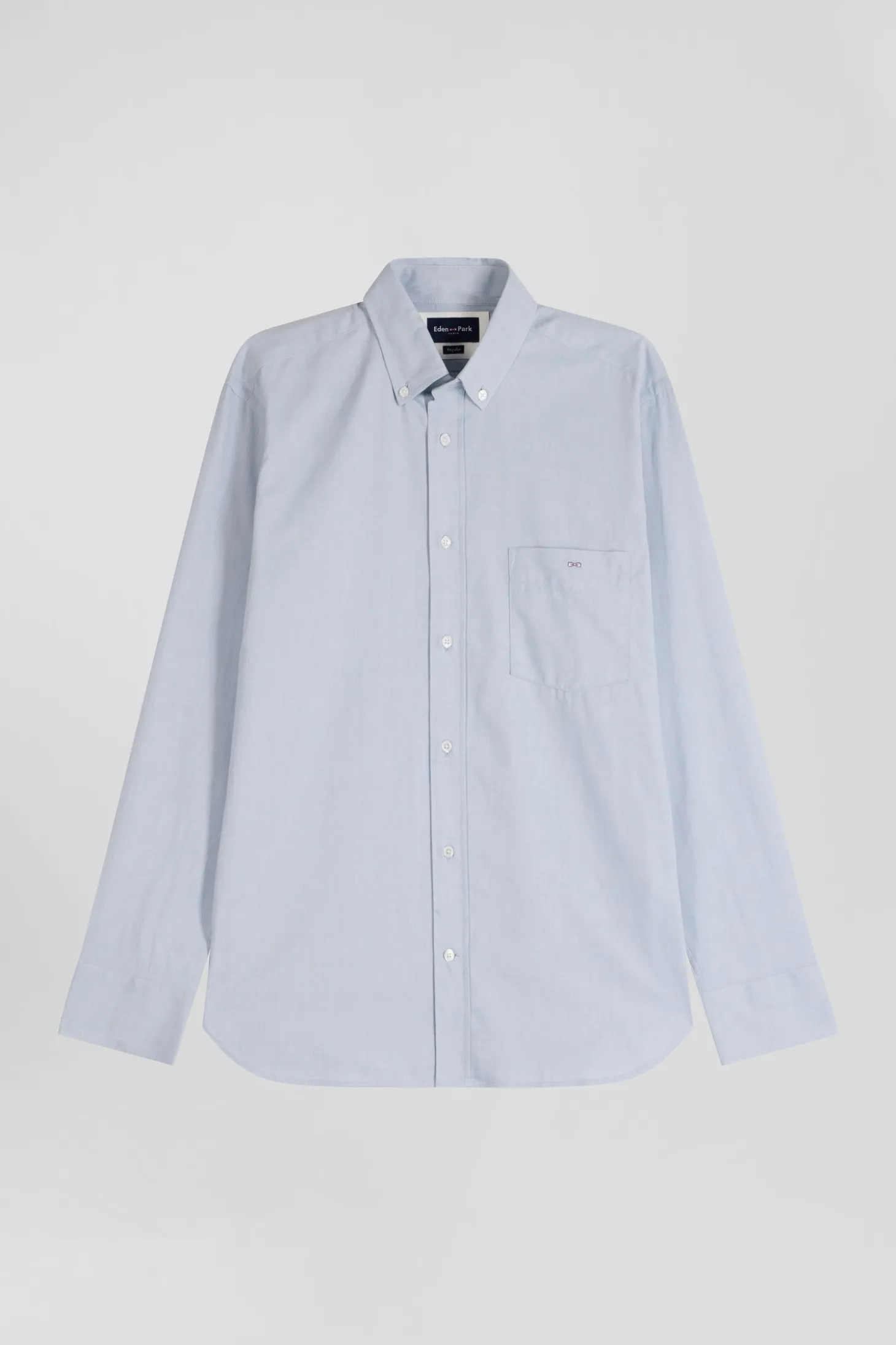 Chemise en twill de coton unie ciel col à pointes boutonnées coupe Regular