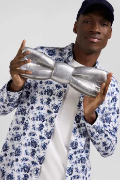 Chemise en twill de coton blanche imprimé floral bleu coupe Regular