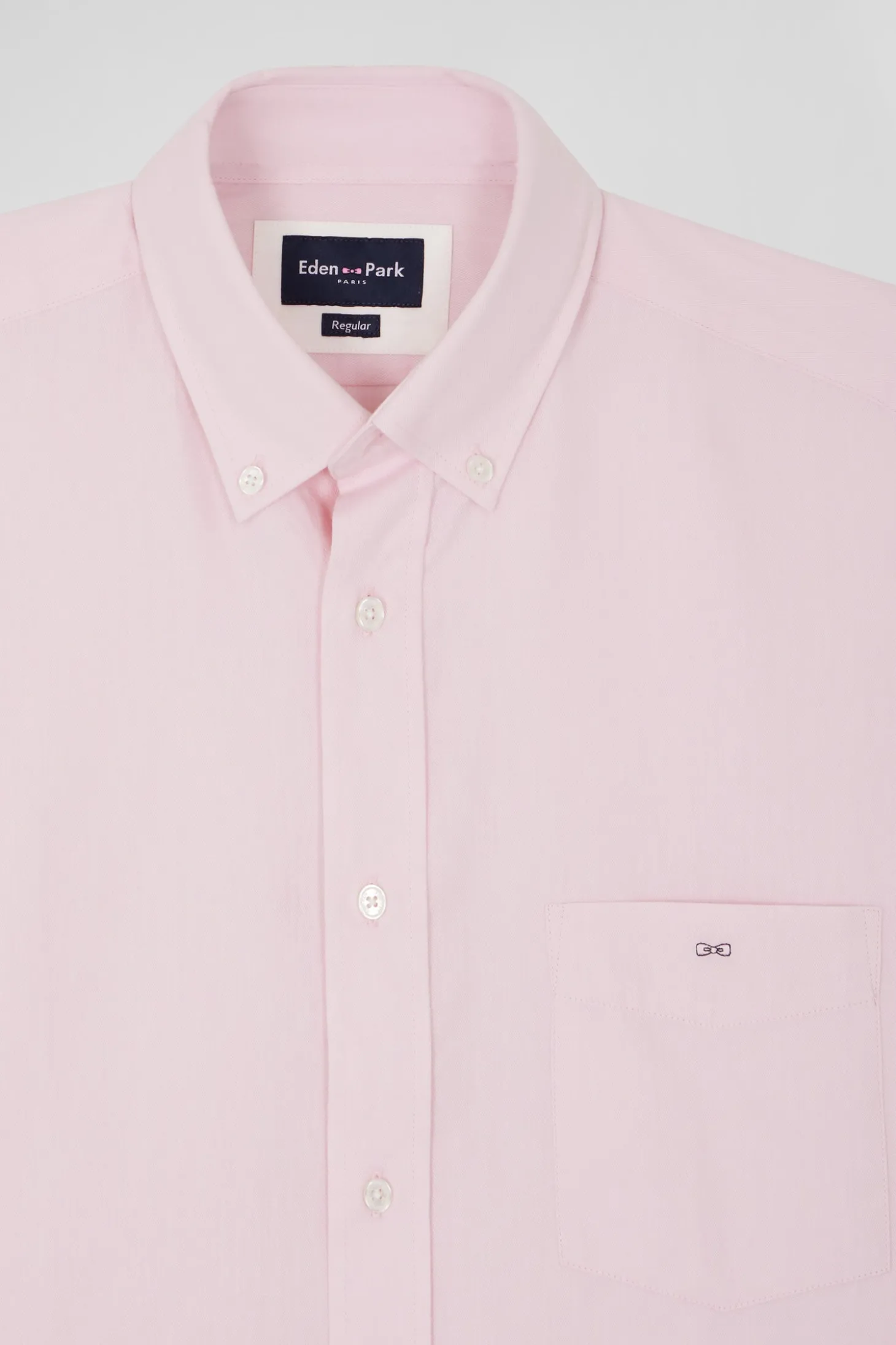 Chemise en twill de coton unie rose col à pointes boutonnées coupe Regular