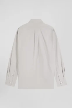 Chemise en twill de coton unie grise col à pointes boutonnées coupe Regular