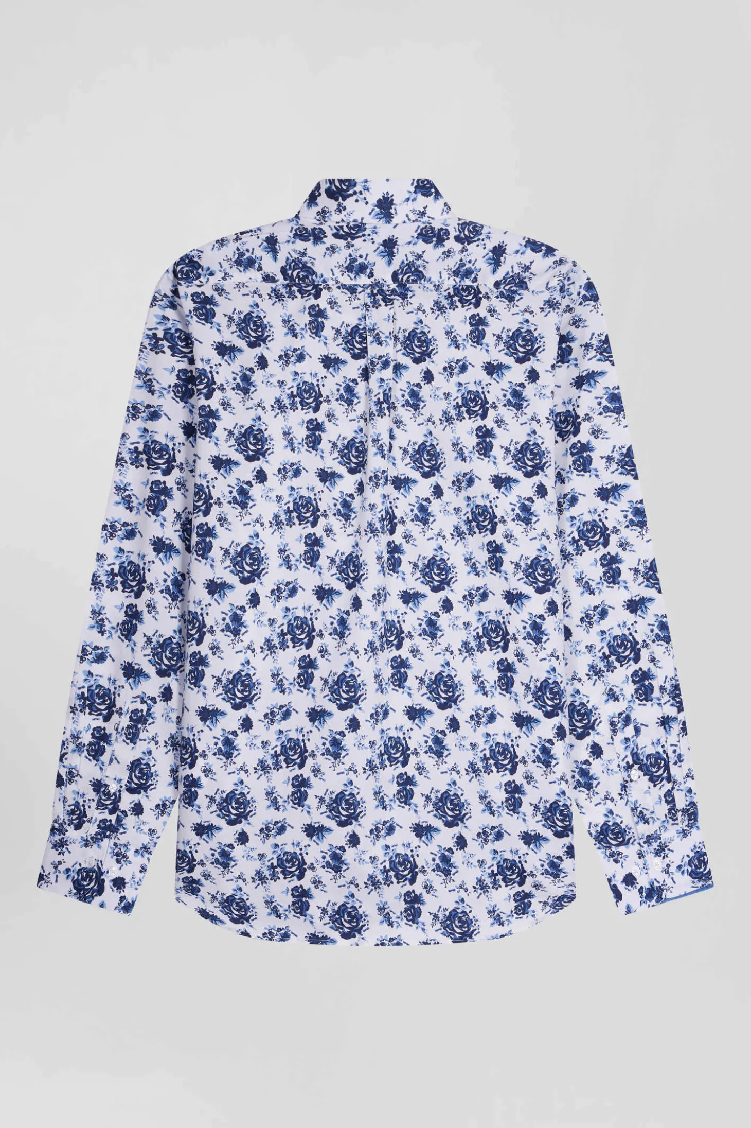 Chemise en twill de coton blanche imprimé floral bleu coupe Regular