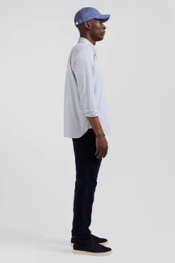 Chemise en twill de coton unie ciel col à pointes boutonnées coupe Regular