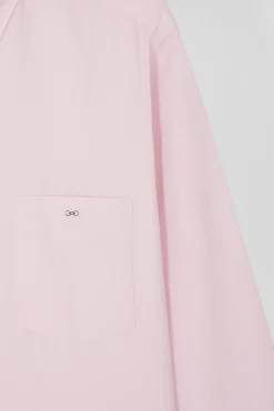 Chemise en twill de coton unie rose col à pointes boutonnées coupe Regular