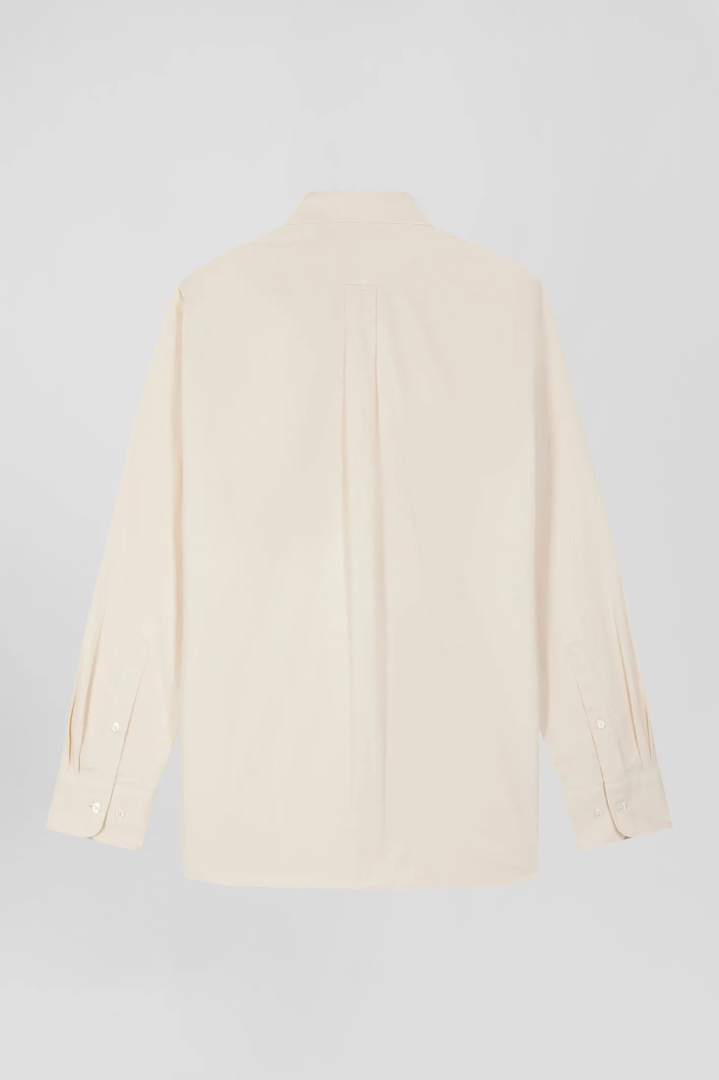 Chemise en twill de coton unie beige col à pointes boutonnées coupe Regular