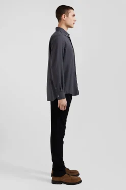 Chemise en twill de coton et cachemire gris anthracite coupe Regular