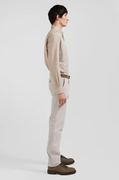 Chemise en twill de coton unie marron col à pointes boutonnées coupe Regular