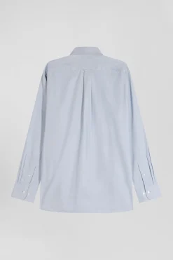 Chemise en twill de coton unie ciel col à pointes boutonnées coupe Regular