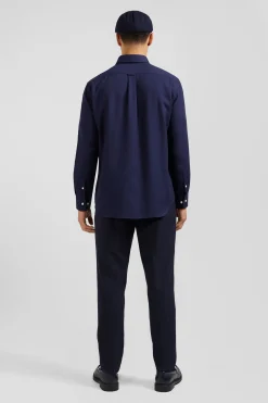 Chemise en twill de coton et cachemire indigo coupe Regular