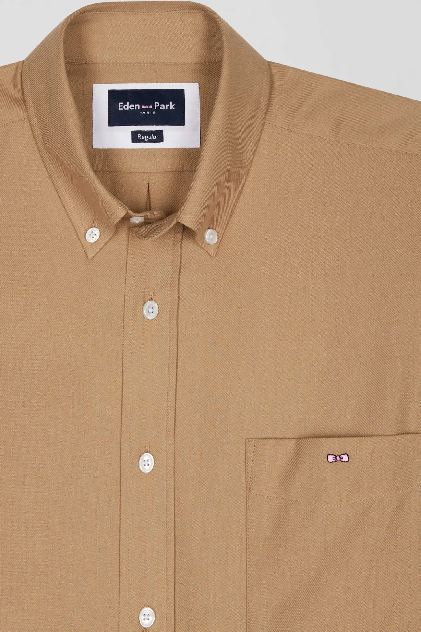 Chemise en twill de coton et cachemire camel coupe Regular