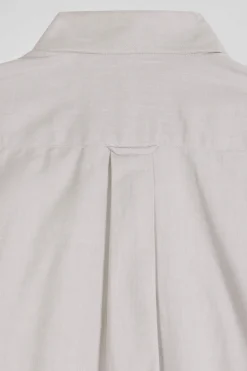 Chemise en twill de coton unie grise col à pointes boutonnées coupe Regular