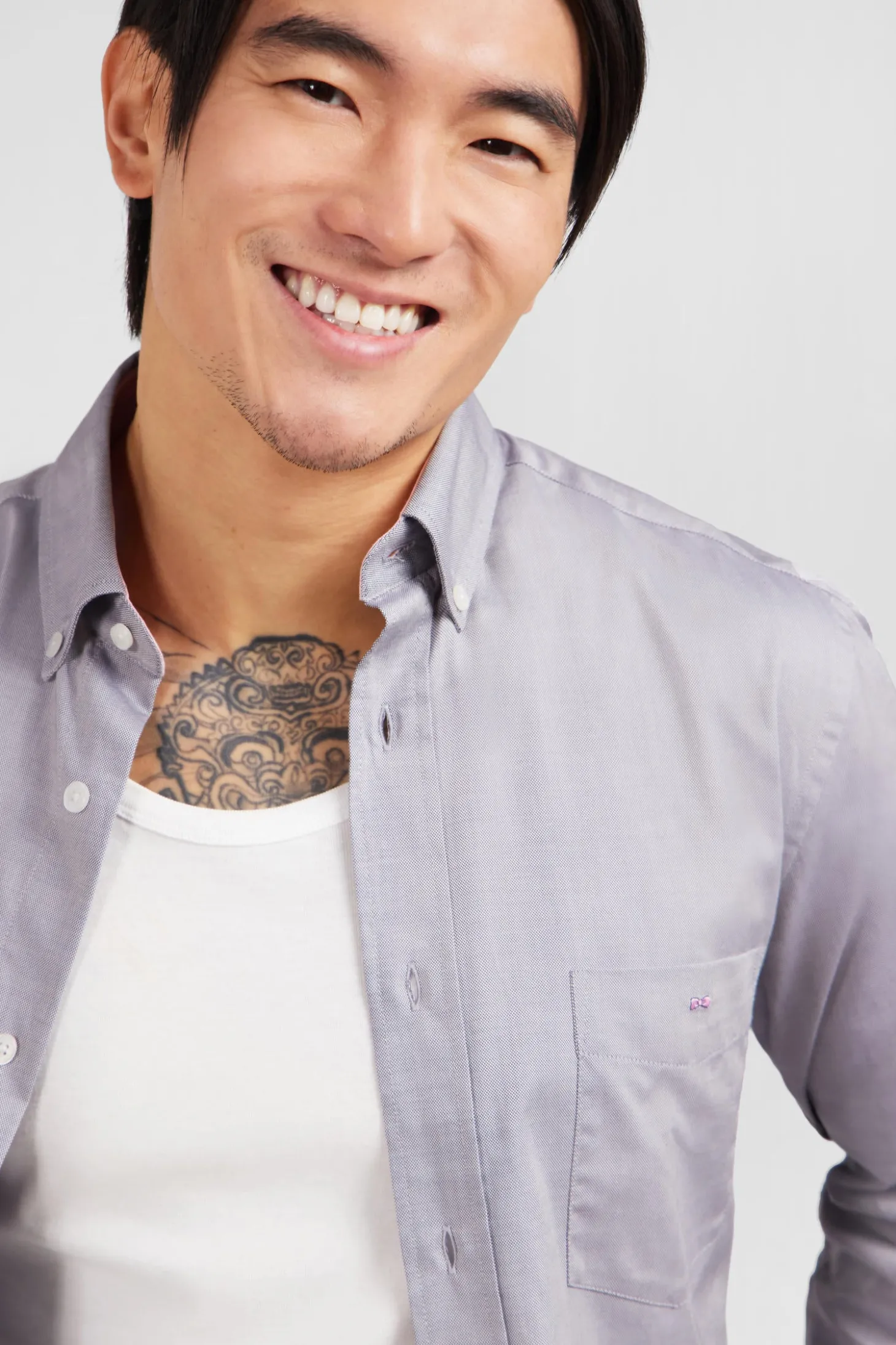 Chemise gris clair unie en coton