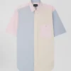 Chemise manches courtes colorblock en coton ciel coupe Regular