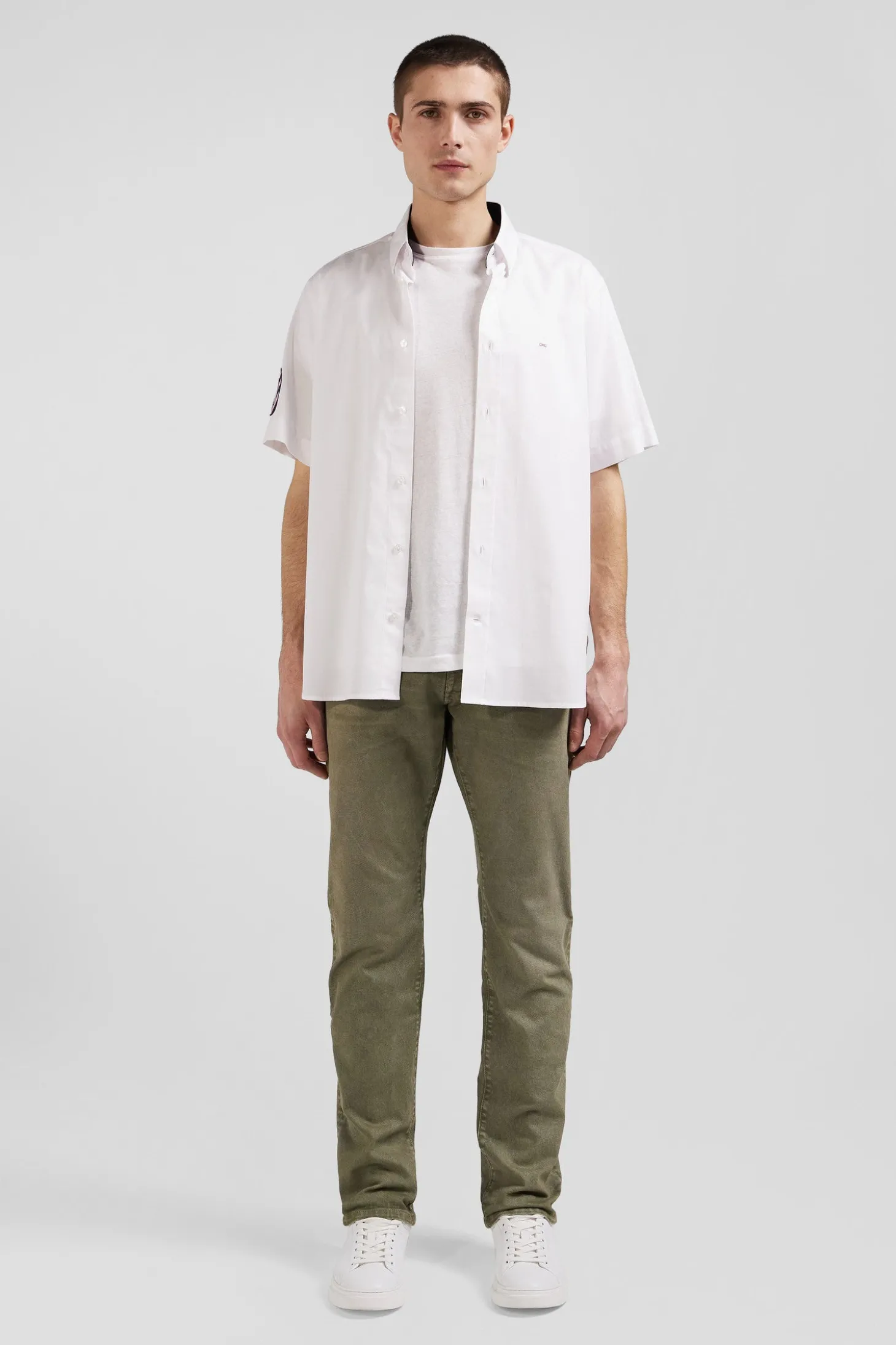 Chemise manches courtes en coton blanc coupe Regular