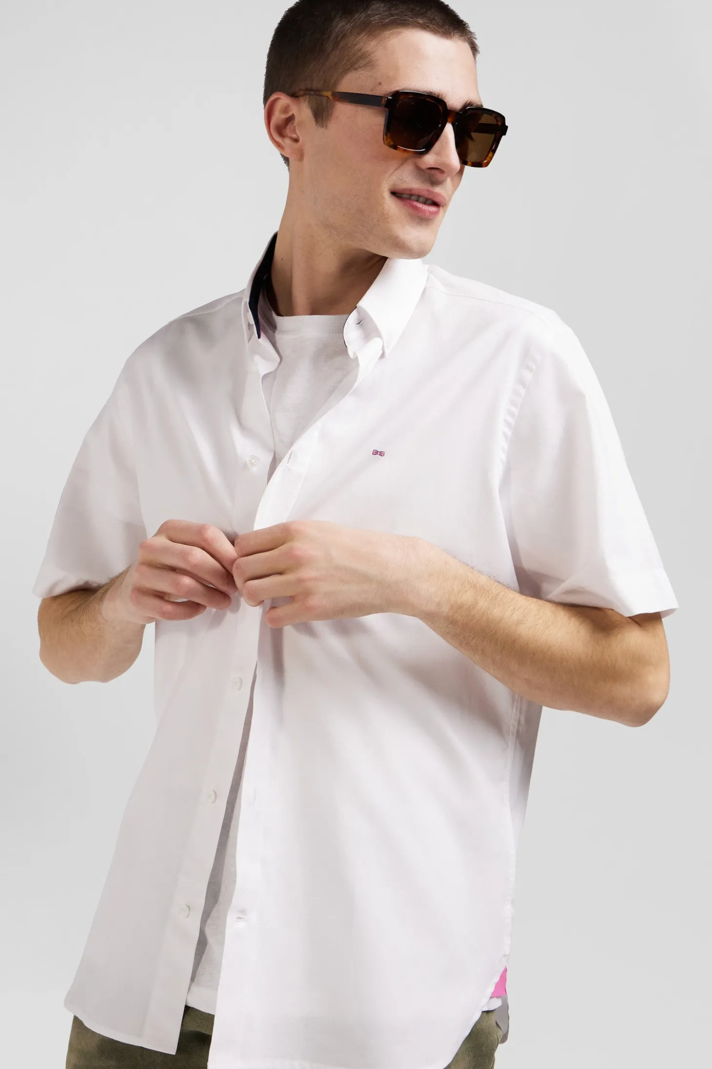 Chemise manches courtes en coton blanc coupe Regular