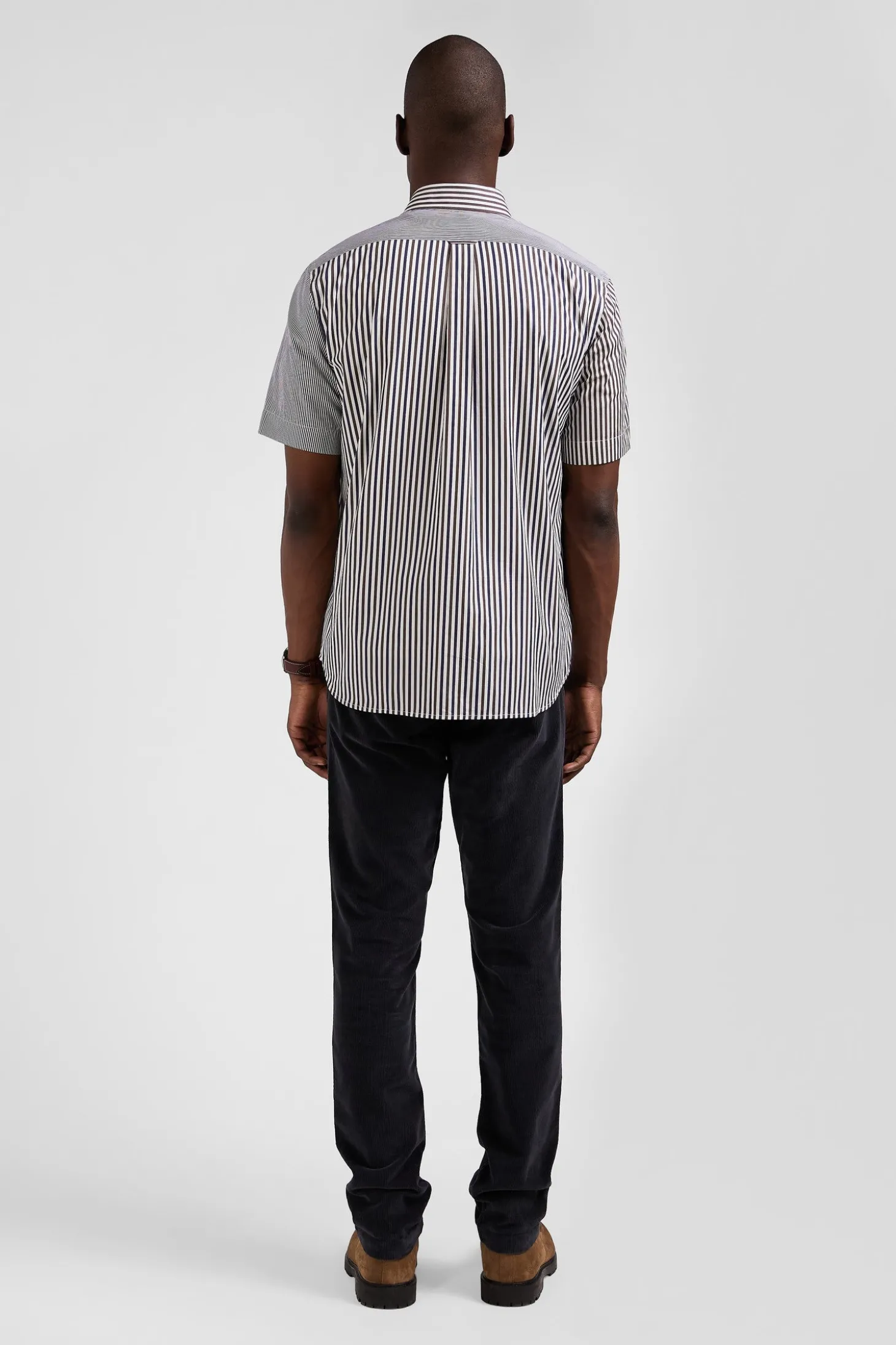 Chemise manches courtes en coton marron coupe Regular