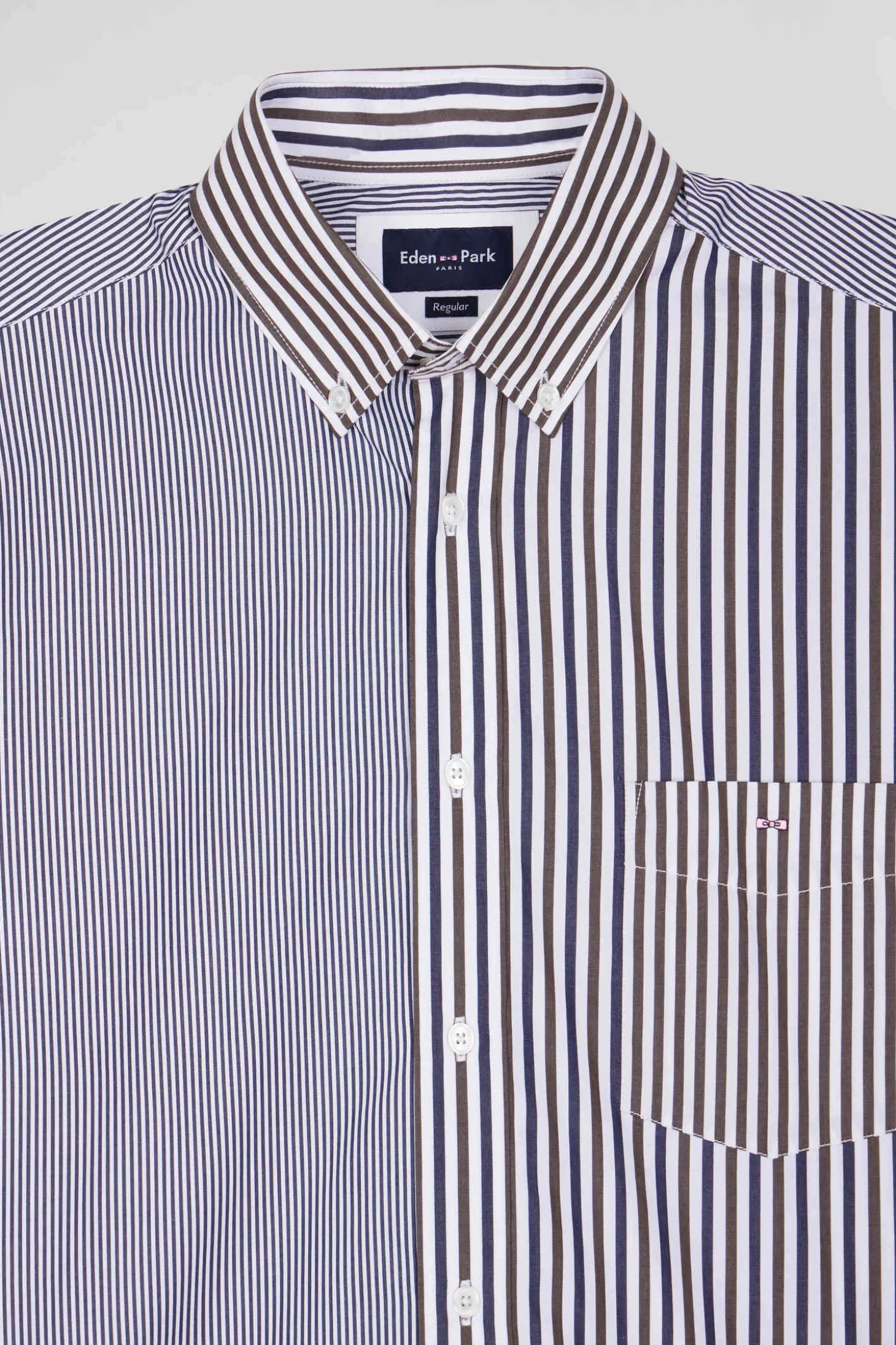 Chemise manches courtes en coton marron coupe Regular