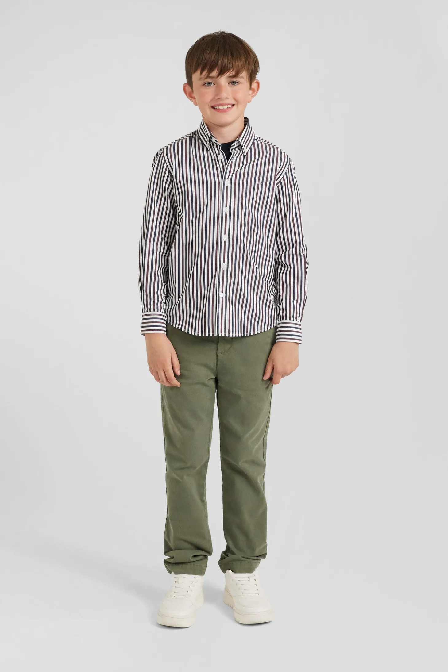 Chemise rayée en coton bordeaux coupe Regular