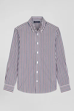 Chemise rayée en coton bordeaux coupe Regular
