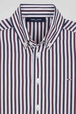 Chemise rayée en coton bordeaux coupe Regular