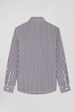 Chemise rayée en coton bordeaux coupe Regular