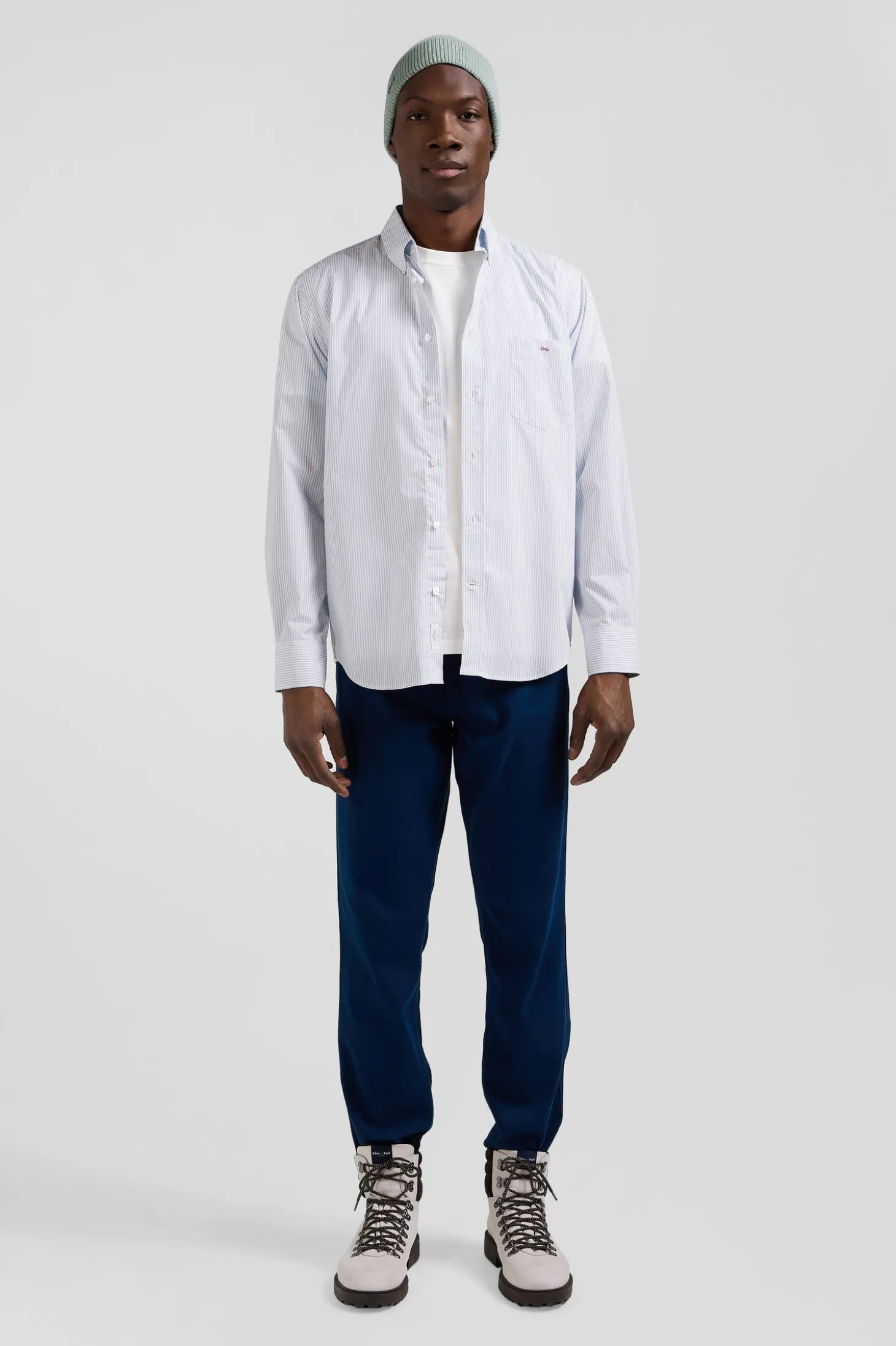 Chemise rayée en coton ciel coupe Regular jacquard