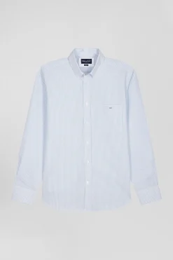 Chemise rayée en coton ciel coupe Regular jacquard
