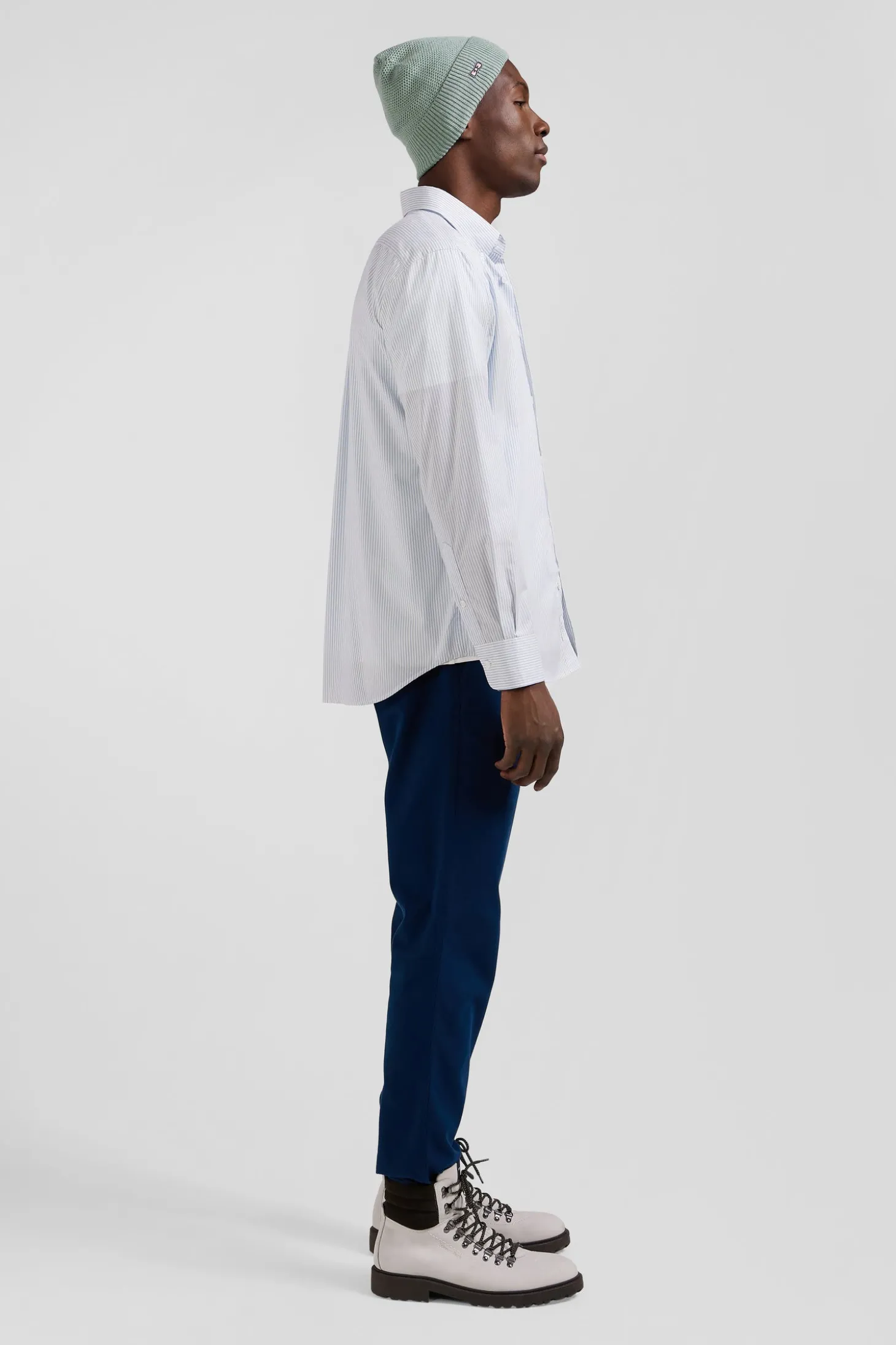 Chemise rayée en coton ciel coupe Regular jacquard