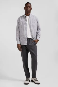 Chemise rayée en coton indigo coupe Regular jacquard