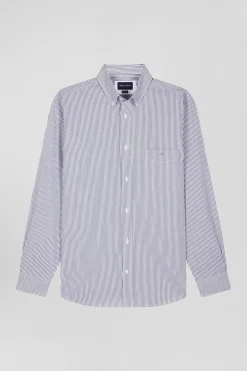 Chemise rayée en coton indigo coupe Regular jacquard