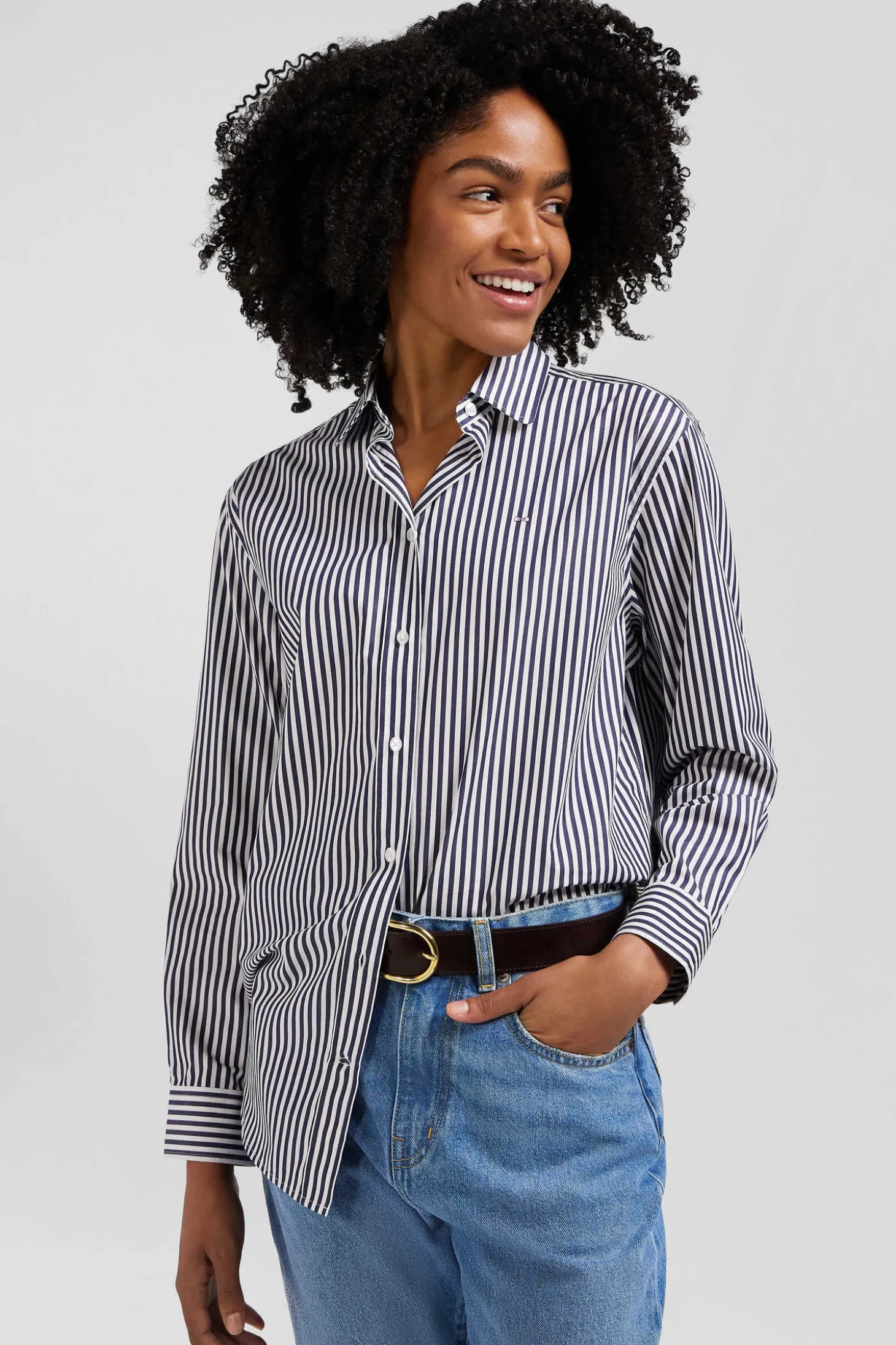 Chemise rayée en coton marine coupe Relaxed