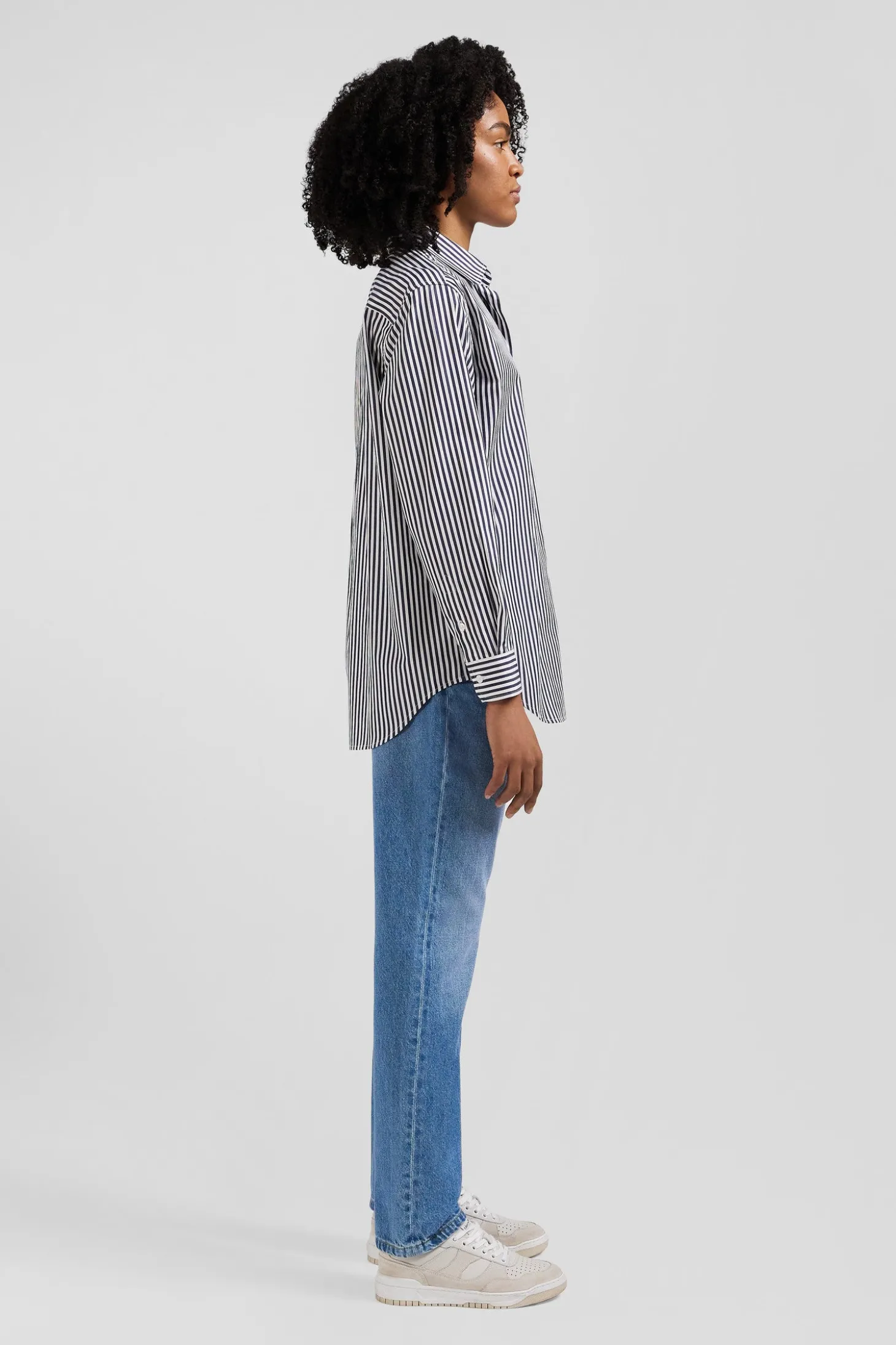 Chemise rayée en coton marine coupe Relaxed
