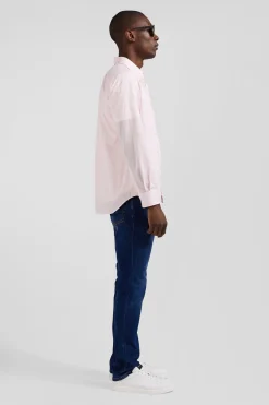 Chemise rayée en coton rose coupe Regular jacquard