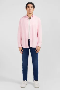 Chemise rose unie en coton