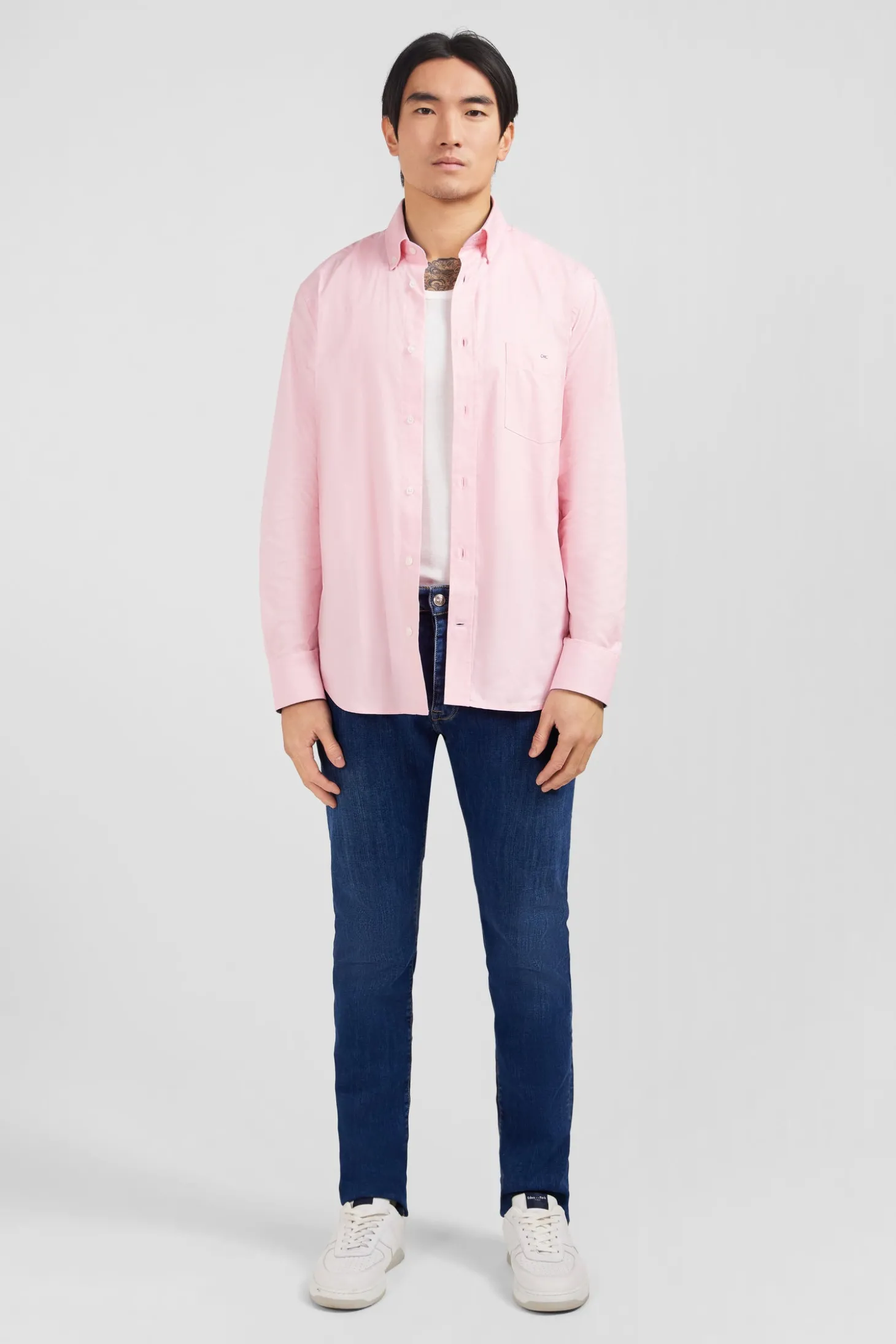 Chemise rose unie en coton
